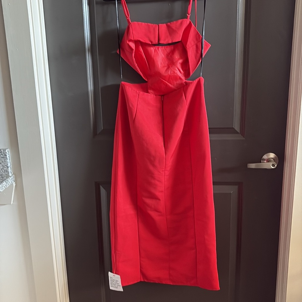 ASOS Red Sheath Midi Dress with Cutout Spaghetti Straps - Picture 5 of 6